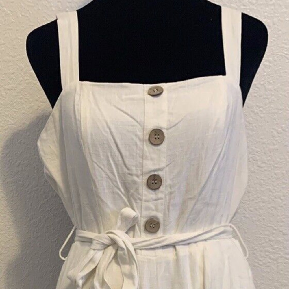 Lilyful Woman's Small White Strappy Cotton Ankle Length Romper Jumper Jumpsuit - Picture 3 of 8